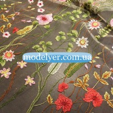 Ткань Сетка с вышивкой (цветы)